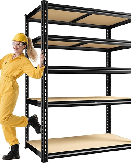 72" H Garage Shelving, 5 Tier Storage Shelves Load 2500 lbs, Adjustable Garage Shelves, Metal Shelving Unit for Warehouse, Basement, Pantry, 40" Wx 16" D x 72" H, Black