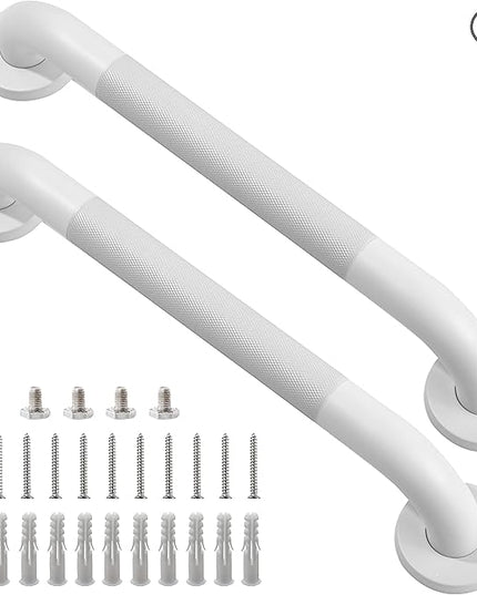 Shower Grab Bar, 2 Pack 16 Inch White Bathroom Grab Bar, 1.25" Diameter 304 Stainless Steel Anti-Slip Grab Bars for Bathtubs and Showers, Handicap Shower Grab Bar for Seniors Elderly