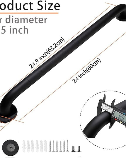 Shower Grab Bar, 2 Pack 24 Inch Black Bathroom Grab Bar, 1.25" Diameter 304 Stainless Steel Anti-Slip Grab Bars for Bathtubs and Showers, Handicap Shower Grab Bar for Seniors Elderly