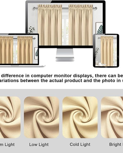 DWCN Blackout Curtains Room Darkening Thermal Insulated Bedroom Curtains Window Curtain Panels, 42 x 84 inches Long, Set of 2 Beige Rod Pocket Drapes