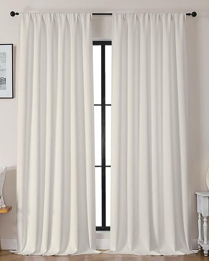 Gwine Natural Blackout Curtains for Bedroom 96 Inch Length, Room Darkening Energy Saving Black Out Curtains for Living Room, Window Treatment Drapes with Rod Pocket, Each 50" Wx96 L, 2PC
