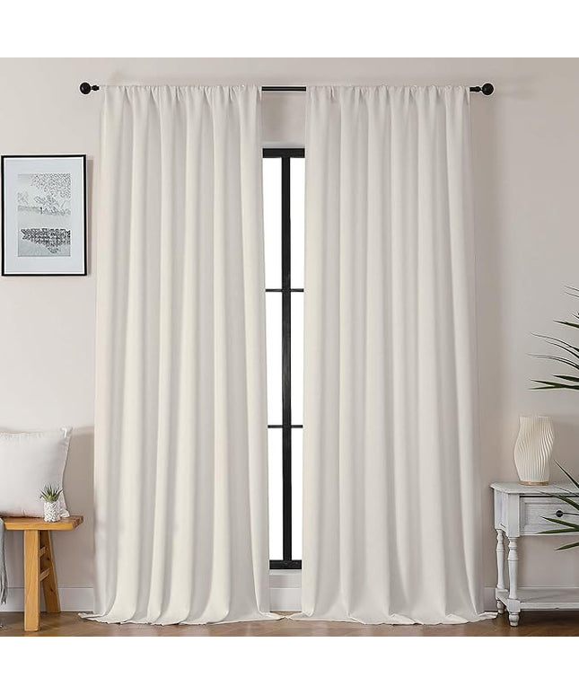 Gwine Natural Blackout Curtains for Bedroom 96 Inch Length, Room Darkening Energy Saving Black Out Curtains for Living Room, Window Treatment Drapes with Rod Pocket, Each 50" Wx96 L, 2PC