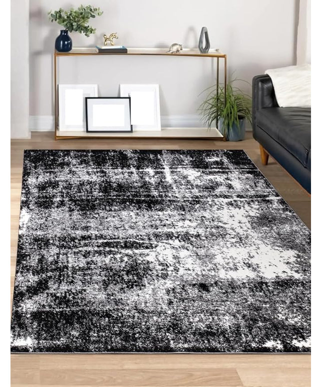 Keen Home Design Area Rugs - 5x8 Non-Shedding, Abstract Rugs for Kitchen, Living Room, Bedroom, Dining Room, Entryway - Size: 5'3" x 7'7", Abstract Black