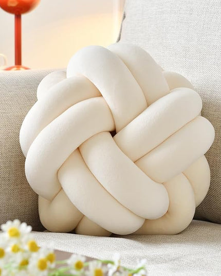 Knot Ball Pillow, Round Decorative Throw Pillows Cushion, 8 Inch Beige Soft Plush Knotted Pillows Pillow, Modern Home Throw Knot Decorative Cushion