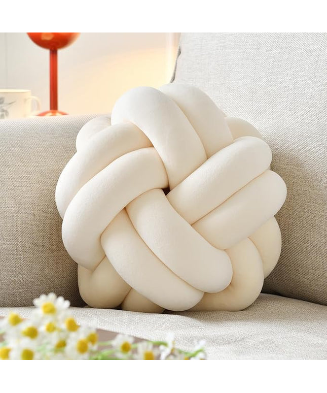 Knot Ball Pillow, Round Decorative Throw Pillows Cushion, 11 Inch Beige Soft Plush Knotted Pillows Pillow, Modern Home Throw Knot Decorative Cushion