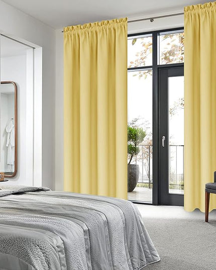 DWCN Blackout Curtains for Bedroom – Rod Pocket Thermal Insulated Noise Reducing Noise Reducing Drapes for Living Room, W 42 x L 45 Inch, 2 Panels, Light Yellow