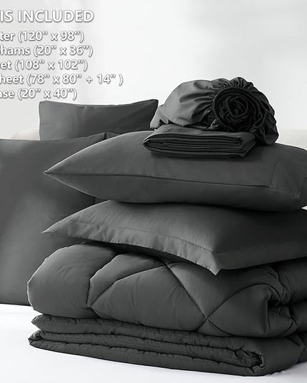 CozyLux Oversized King Comforter Set Dark Grey, 7 Pieces Bed in a Bag Comforter Set with Sheets Luxury Bed Set for All Seasons, Bedding Set with Down Alternative Comforter, Sheets, Pillowcases & Shams