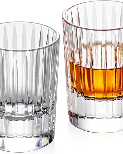 KAMMAK Crystal Whiskey Glasses Set of 2, Handcrafted 3.38oz Liquor Glasses, Luxury Old Fashioned Glasses Stemless, Hand Blown Scotch Cup for Women, Men Barware Gift for Cocktail, Bourbon