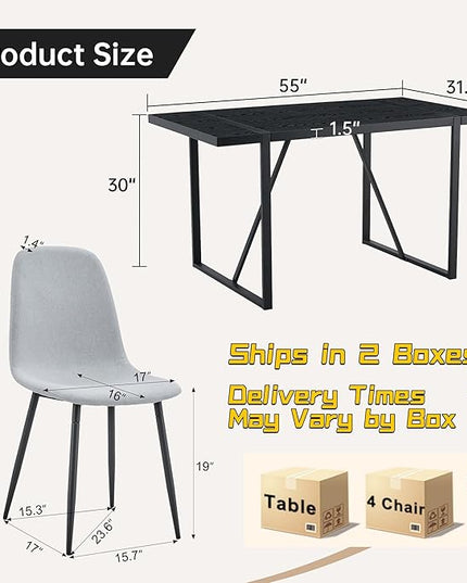 FURNITO Dinner Table Set for 6, 55" Rectangular Wooden Kitchen Table with Upholstered Chairs, Modern 7 Piece Dining Room Table and Chairs Set for Apartment, Kitchen, or Living Room