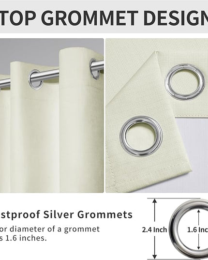 Easy-Going Linen Look Blackout Curtain Grommet Window Curtain Drapes for Bedroom, Living Room Thermal Insulated Room Darkening (2 Panels, 42x84 inch Ivory)