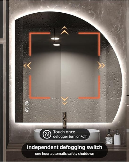 36" x 36" Half Moon LED Mirror for Bathroom, Backlit Lighted, Irregular 1/4 Round Lighted Mirror for Wall, Frameless Mirror for Vanity, Anti-Fog, Dimmable, CRI≥93, UL-Listed