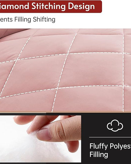 MUXHOMO 7 Pieces King Comforter Set, Reversible Bed in a Bag King Size, All Season Bedding Set with Comforter, Flat Sheet, Fitted Sheet, Pillowcases & Shams, Pink & Light Grey