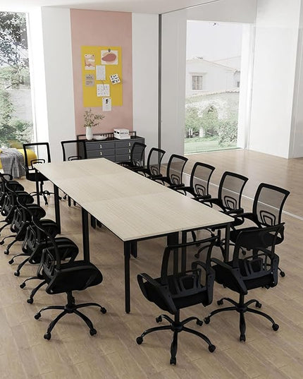 Bonzy Home 14FT Conference Table with Chairs Set, 142"x47"x30" Tables & 16Pcs Office Chairs, Office Desk and Chairs Set for Meeting Room Study Printer Podcast Seminar Table Set for 16 People, Natural