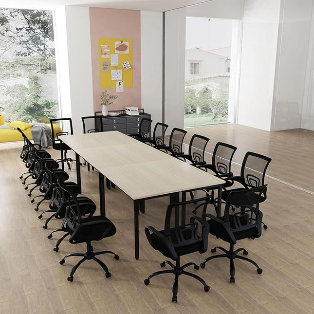 Bonzy Home 14FT Conference Table with Chairs Set, 142"x47"x30" Tables & 16Pcs Office Chairs, Office Desk and Chairs Set for Meeting Room Study Printer Podcast Seminar Table Set for 16 People, Natural