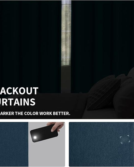 Easy-Going Linen Look Blackout Curtain Grommet Window Curtain Drapes for Bedroom, Living Room Thermal Insulated Room Darkening (2 Panels, 52x96 inch, Navy)