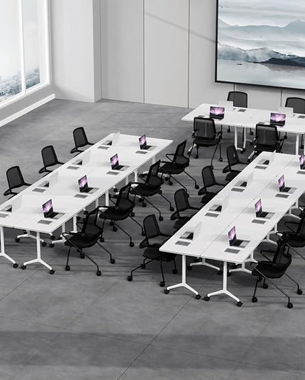 Conference Table, Folding Conference Room Tables, Modern Flip Top Seminar Training Meeting Table with Wheels, Modular Foldable Conference Tables for Home Office Classr (White 2 Pack, 47.2inch)