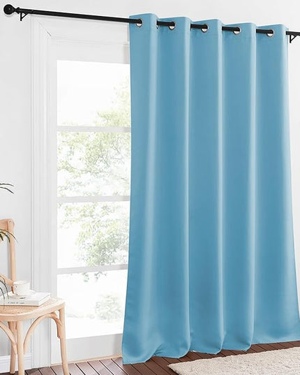 NICETOWN Patio Blackout Curtain Panels - Extra Wide Sliding Door Thermal Insulated Drape, Privacy Room Divider Curtain for Bedroom Office (Teal Blue, 66 x 118 Inch Long)