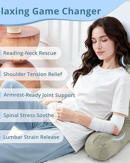 Sasttie Reading Pillow for Sitting in Bed Adult, Back Pillow for Bed Sitting Up, Backrest Back Support Chair Pillow, College Dorm Essentials for Girls and Boys, Linen Standard