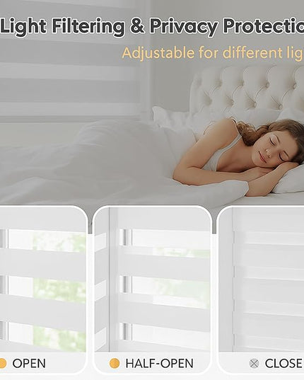 Shadesu Cordless Zebra Blinds for Windows, 28" W x 72" H, White, Dual Layer Free-Stop Zebra Shades, Light Control for Day and Night, Sheer Blinds for Indoor Windows, Bedroom, Kitchen