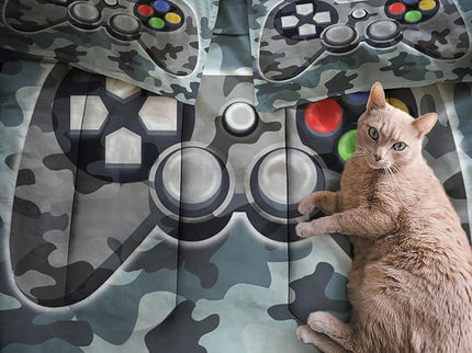 Sunnycitron Camo Grey Gamepad Gamer Comforter Set for Boys Gaming Bedding Set Teens Game Room Decor Full (1 Comforter + 2 Pillowcase)