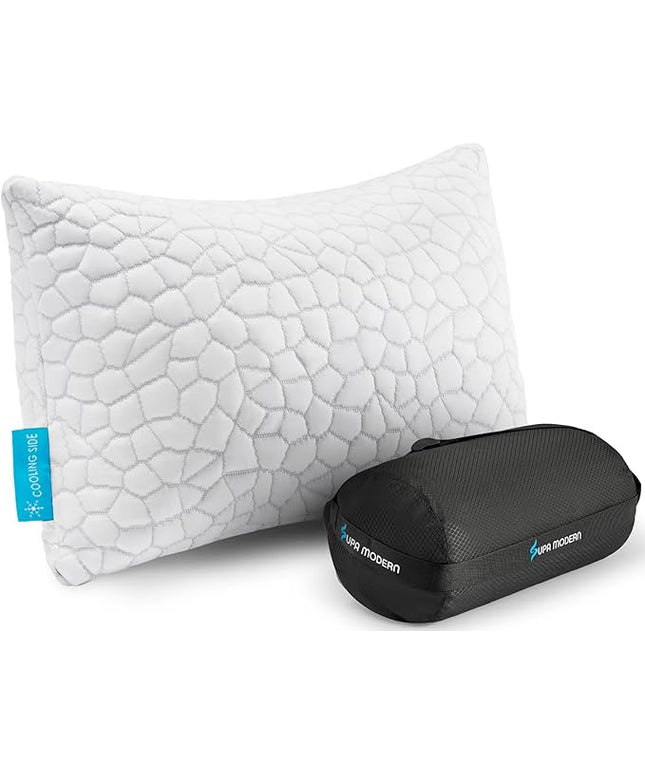 SUPA MODERN Cooling Bed Pillows for Sleeping 1 Pack Small Shredded Memory Foam Pillow Camping Travel Pillow - Compressible Medium Firm, Breathable Cover, ldeal Backpacking Hiking, Airplane and Car