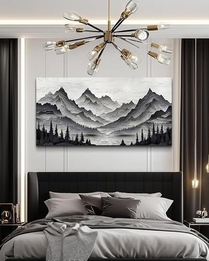 ZUITINGHUA Large Wall Decor For Living Room Canvas Wall Art For Office Modern Wall Decorations For Bedroom Black Mountains Landscape Painting Farmhouse Pictures Artwork Room Home Decor 24x48 In