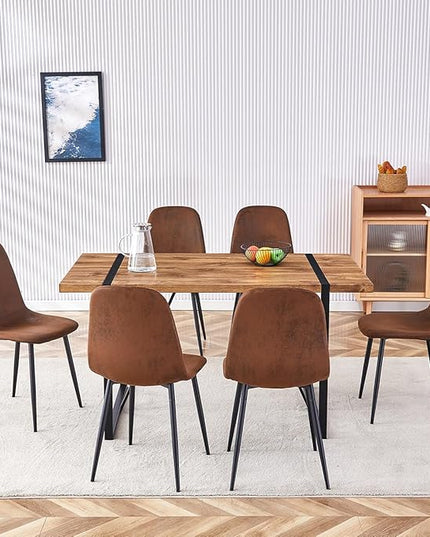 7 Piece Dining Table Set，Dinner Table Set for 6，55'' Kitchen Table and Suede Nap Fabic Chairs Set of 6，6 Chair Dining Table Set for Kitchen Dining Room