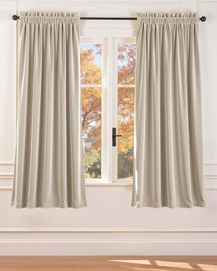 Lazzzy Velvet Blackout Curtains Thermal Insulated Room Window Drapes Super Soft Luxury Curtains for Living Room Bedroom Rod Pocket 2 Panels, Beige, 52" W x 72" L