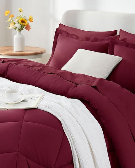 CozyLux Queen Comforter Set Burgundy - Bed in a Bag Queen Size 7 Pieces, Luxury Soft Bed Set for All Seasons, Bedding Set with Down Alternative Comforter, Sheets, Pillowcases & Shams, Red