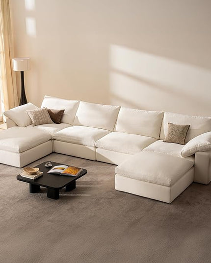 Cloud Couch Oversized Modular Sectional Sofa True Relax Comfy Couches Wide&Deep Seat Sofas for Living Room Metal Frame Furniture Sets, 4 Seater with 2 Ottomans Storage 141.7" Width