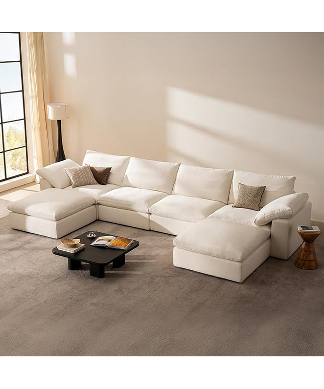 Cloud Couch Oversized Modular Sectional Sofa True Relax Comfy Couches Wide&Deep Seat Sofas for Living Room Metal Frame Furniture Sets, 4 Seater with 2 Ottomans Storage 141.7" Width