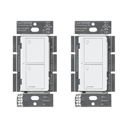 Lutron Caseta Original Smart Switch (Lutron Smart Hub Required), for LED Lights and Fans, 6 Amp, Single-Pole/3-Way, Neutral Required, PD-6ANS-WH-2, White, 2 Pack