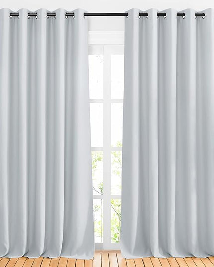 NICETOWN Room Darkening Curtains Extra Long 110 Inches, Grommet Thermal Insulated Weighted Window Treatments for Living Room/Farmhouse, W66 x L110, Greyish White, 2 Panels