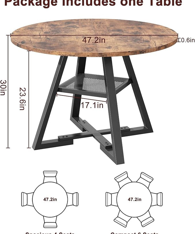 Round Dining Table for 4,Kitchen Dining Room Circle Dinner Pedestal Table,Space Saving Wood Kitchen & Dining Room Furniture (Vintage, 47In)