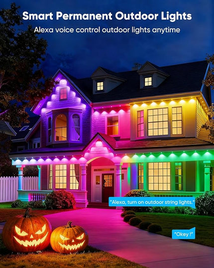 APPECK Permanent Outdoor Lights 400ft with 288 LED Lights, 144W Smart RGBW Eaves Lights, DC 36V, 40LM, IP67 Waterproof String Lights for Halloween Christmas Decor, Compatible with Alexa, White