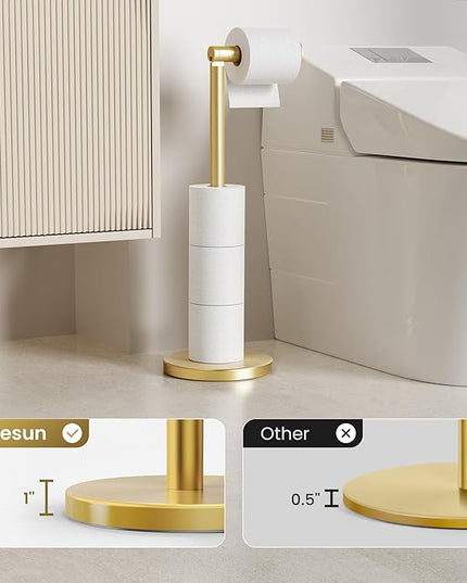 Cesun Toilet Paper Holder Stand Free Standing, Gold Toilet Paper Storage with Heavy Weighted Base, Bathroom Stainless Steel Toilet Paper Roll Holder, Non-Slip, Gold