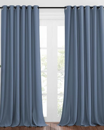 NICETOWN Patio Blackout Curtain Panels - Thermal Insulated Grommet Blackout Drapes Light Blinds Room Darkening Window Treatments for Villa/Cottage (2 Panels, W80 x L95, Stone Blue)