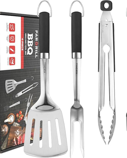 Grill Accessories Heavy Duty BBQ Set Gifts for Men/Women - Premium Stainless Steel Spatula, Fork, Brush & Tongs, Barbecue Utensils Tool Kit Gift for Grilling Lover Outdoor