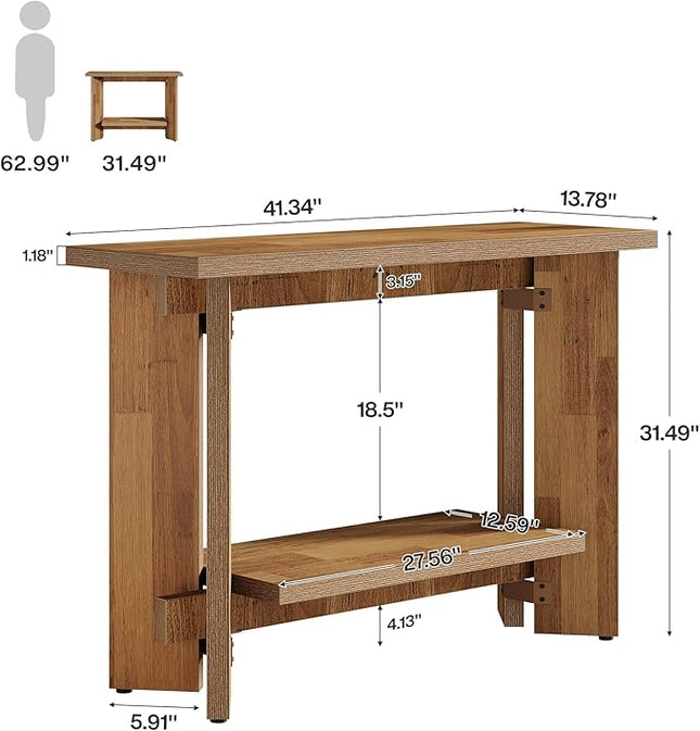 Tribesigns 41 Inches Rustic Sofa Console Table with Storage Shelf, 2-Tier Wooden Small Entryway Table Behind Couch for Living Room, Hallway, Entrance, Foyer