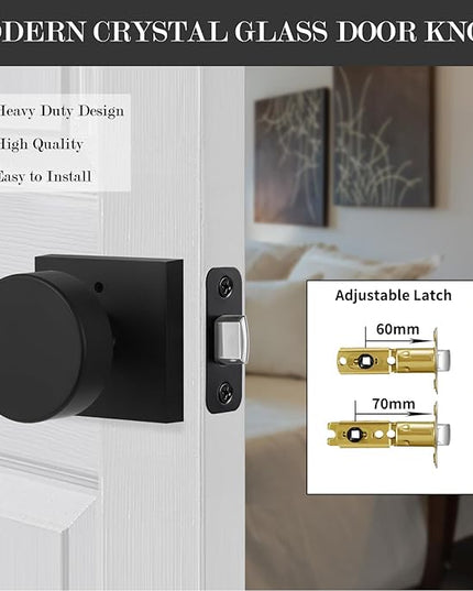 Black Privacy Door Knob, Black Door Knobs Interior with Lock, Matte Black Interior Round Door Knob for Bathroom Bedroom