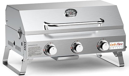 Tabletop Gas Grill 3 Burners, Portable Propane BBQ Grill with Foldable Legs for Outdoor Barbecue Patio Backyard Camping, Tailgating, RV Trip, Heavy Duty & 24000BTU, GS307