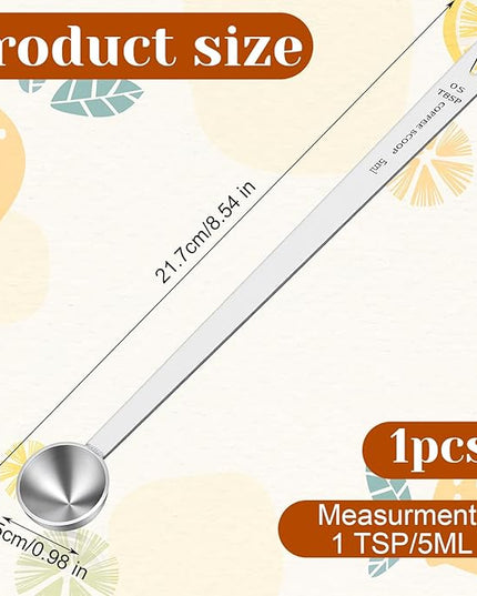 1PCS 5ml Long Handle Measuring Spoon, Stainless Steel Teaspoon Scoop Metal Table Spoons for Coffee Tea Milk Ice Cream Baking Cooking Dry Kitchen Gadgets