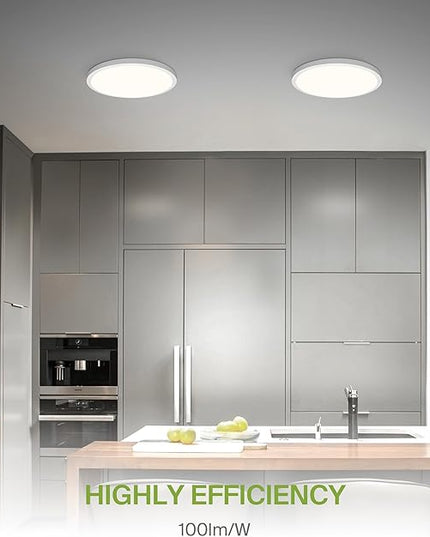 ASD LED 24" Round Flush Mount Ceiling Light Fixture, Low Profile Surface Lighting | 5CCT, Dimmable, Ultra-Thin, ETL Listed | 38W 2700LM 2700-6000K 100-277V | Kitchen, Bedroom, Hallway Lamp | White