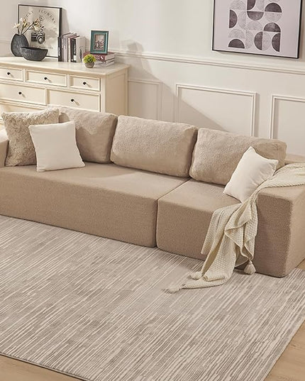 106" 3-Seater Sofa, Cloud Modular Sofa with Certified Foam, Upholstered Floor Sofa with Deep Seat, Upholstered Sofa for Bedroom Living Room, No Assembly Required (Teddy Boucle, Camel)