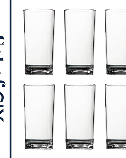 US Acrylic Classic Clear Plastic Reusable Drinking Glasses (Set of 6) 16oz Water Cups | BPA-Free Tumblers, Made in USA | Top-Rack Dishwasher Safe