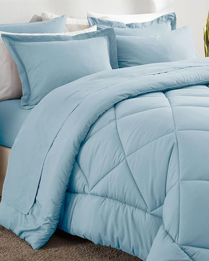 CozyLux Full Size Comforter Sets Light Blue - 7 Pieces Bed in a Bag Full, Luxury Soft Bed Set for All Seasons, Bedding Set with Down Alternative Comforter, Sheets, Pillowcases & Shams