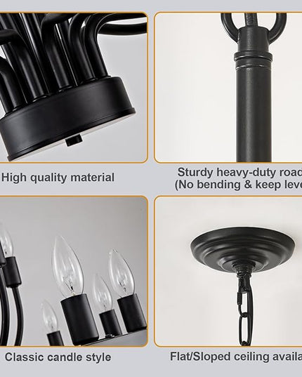31.5 Inch Chandelier 18 Light Black Dining Room Light Fixture, Black Farmhouse Chandeliers for Dining Room, Large Chandelier Rustic Industrial Candle Chandeliers for Hallway, Entryway,Office,Bar