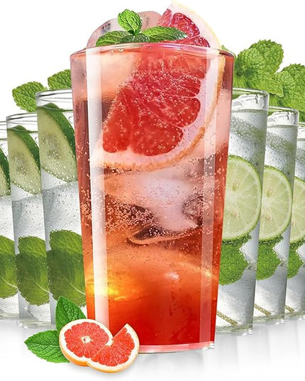 Liacere Plastic Drinking Glasses Set of 12-18oz Highball Clear Reusable Plastic Glasses Colors, Water Glasses Cups, Bar Tumbler Glassware Set for Beer, Juice, Cocktail, Milk