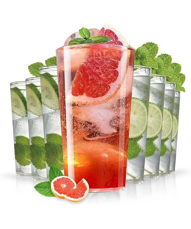 Liacere Plastic Drinking Glasses Set of 12-18oz Highball Clear Reusable Plastic Glasses Colors, Water Glasses Cups, Bar Tumbler Glassware Set for Beer, Juice, Cocktail, Milk
