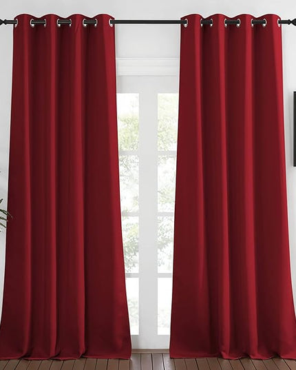 NICETOWN Blackout Curtains 120 inch Length for Sliding Glass Door, Grommet Thermal Insulated Room Darkening Sound Reducing Drapes for Room Divider, 1 Panel, W52 x L120, Burgundy Red